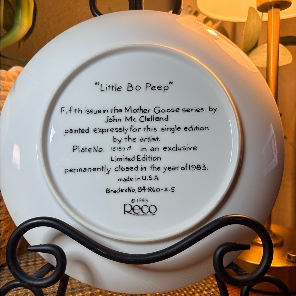 Little Bo Peep Limited Edition Plate – John McClelland 1983 RECO w/ Box & COA - Picture 2 of 3